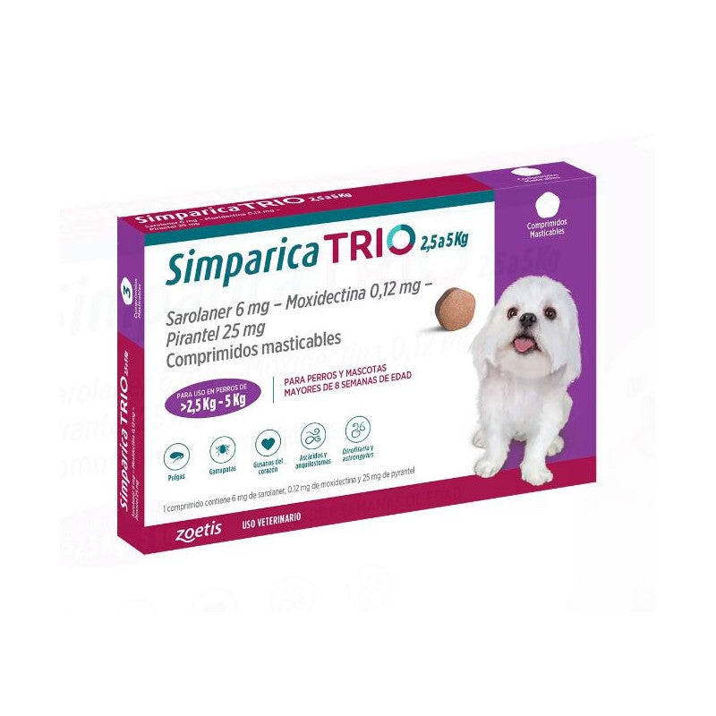 SIMPARICA TRIO PERRO 2,5 A 5 KG 1 COMPRIMIDO