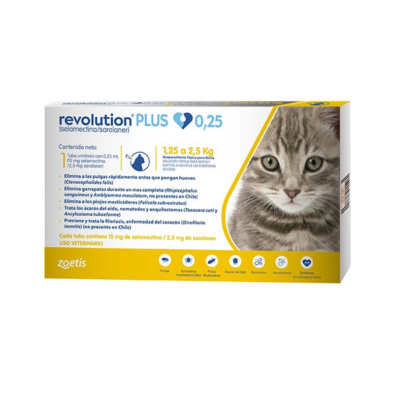 REVOLUTION PLUS GATO 0,25 ML PIPETA 1,25 A 2,5 KG